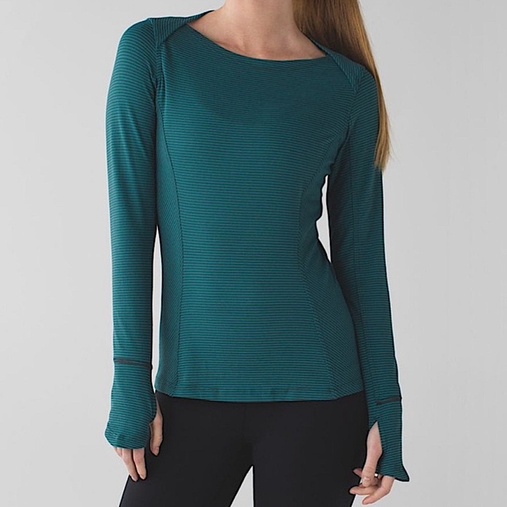 Lululemon Kanto Catch Me Long Sleeve Mini Pop Stripe Top Size 4 Teal/Dark Fuel